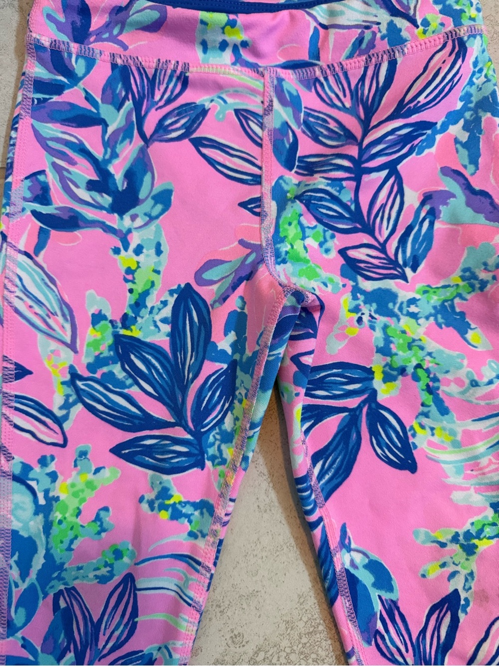 Lilly Pulitzer Pink Floral Leggings with Blue Leaf Print
